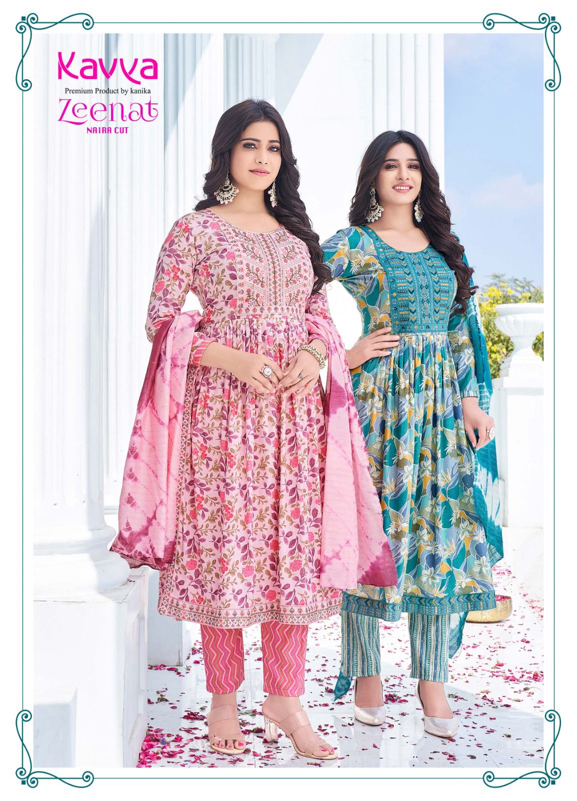 Zeenat Vol 9 By Kavya Naira Cut Printed Kurti With Bottom Dupatta Wholesale Online
